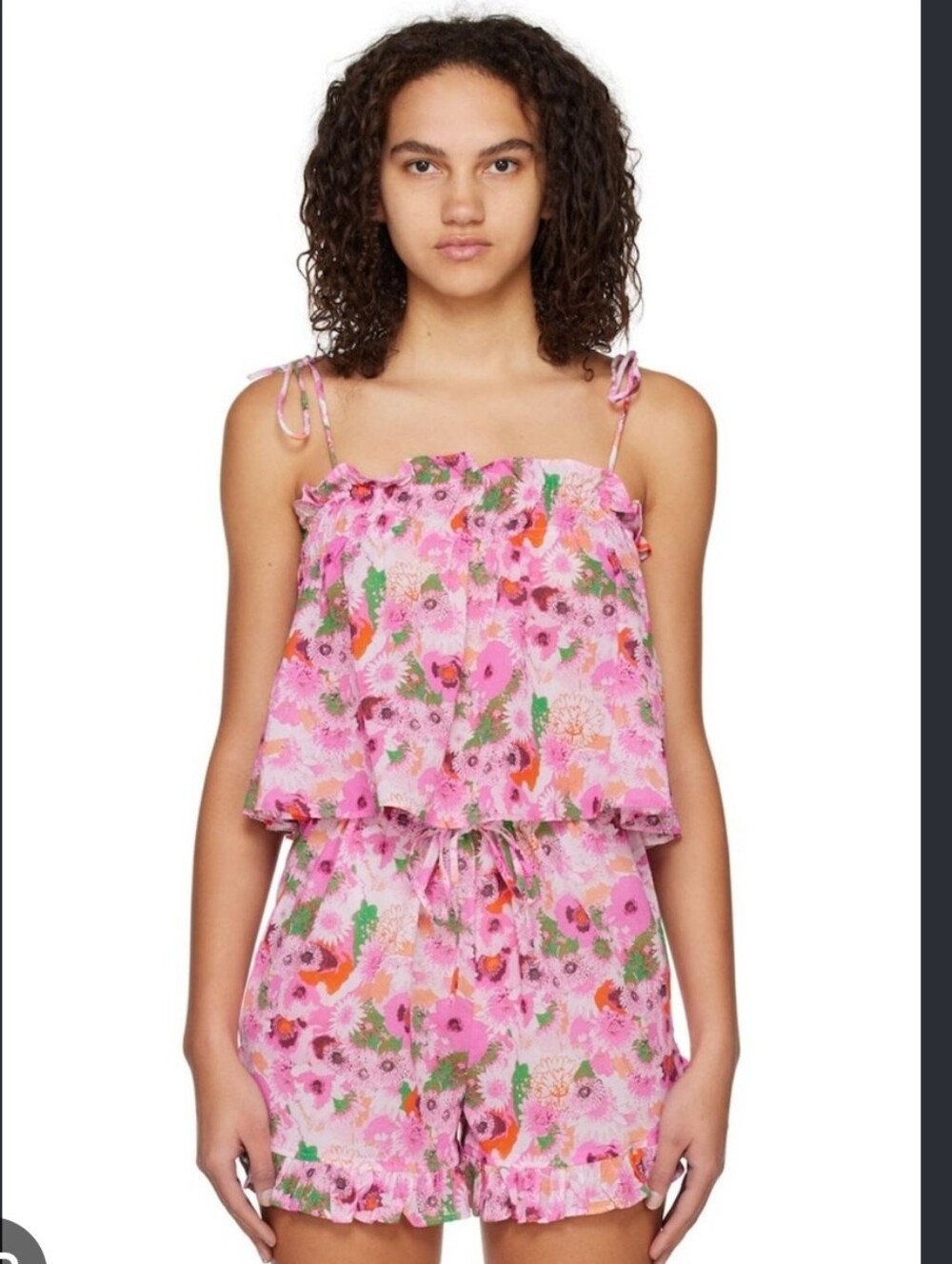 NWT Ganni Light Cotton Tieband Strap Top And Light Cotton Ruffle Shorts
